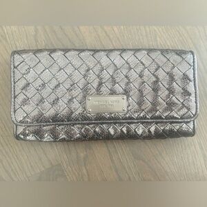 Michael Kors Silver Metallic Leather Clutch